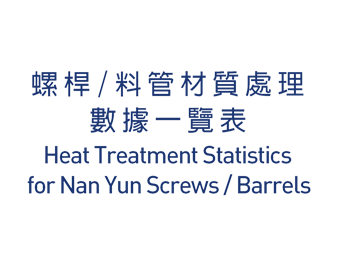 Heat Treatment Data for Nan Yun Screws / Barrels